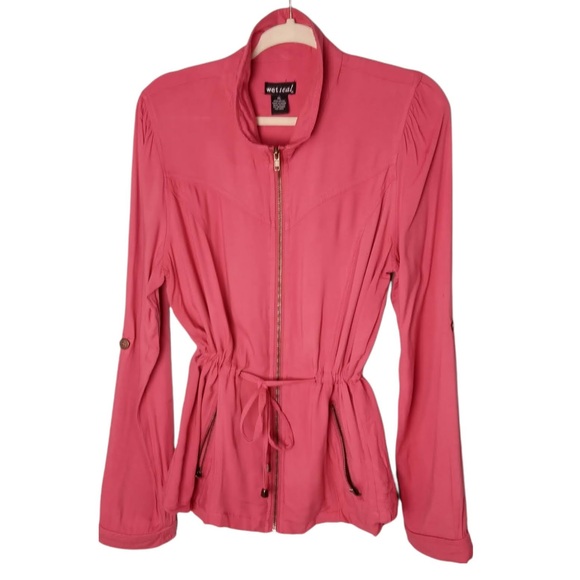 WET SEAL Womens XL Pink Utility Jacket Full Zip Front Drawstring Waist‎ Pockets - Picture 3 of 10